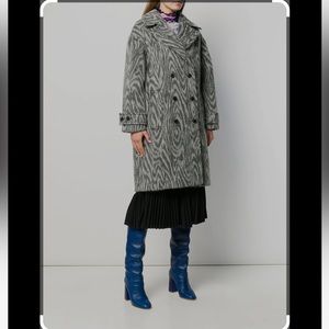 NWT KENZO Zebra-Print Double-Breasted Coat in Misty Grey